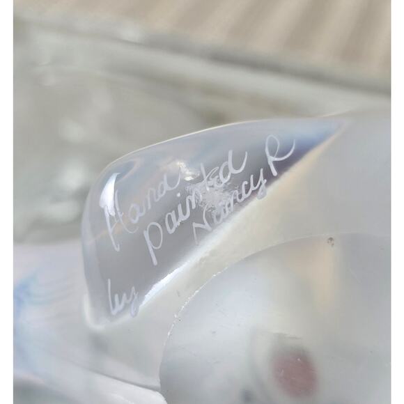 Fenton Glass Opalescent Strawberries & Flowers Hand Painted Bird Signed - Picture 13 of 16